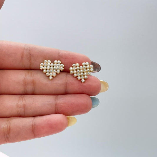 18k Gold Filled Bead Heart Shaped Stud Earrings