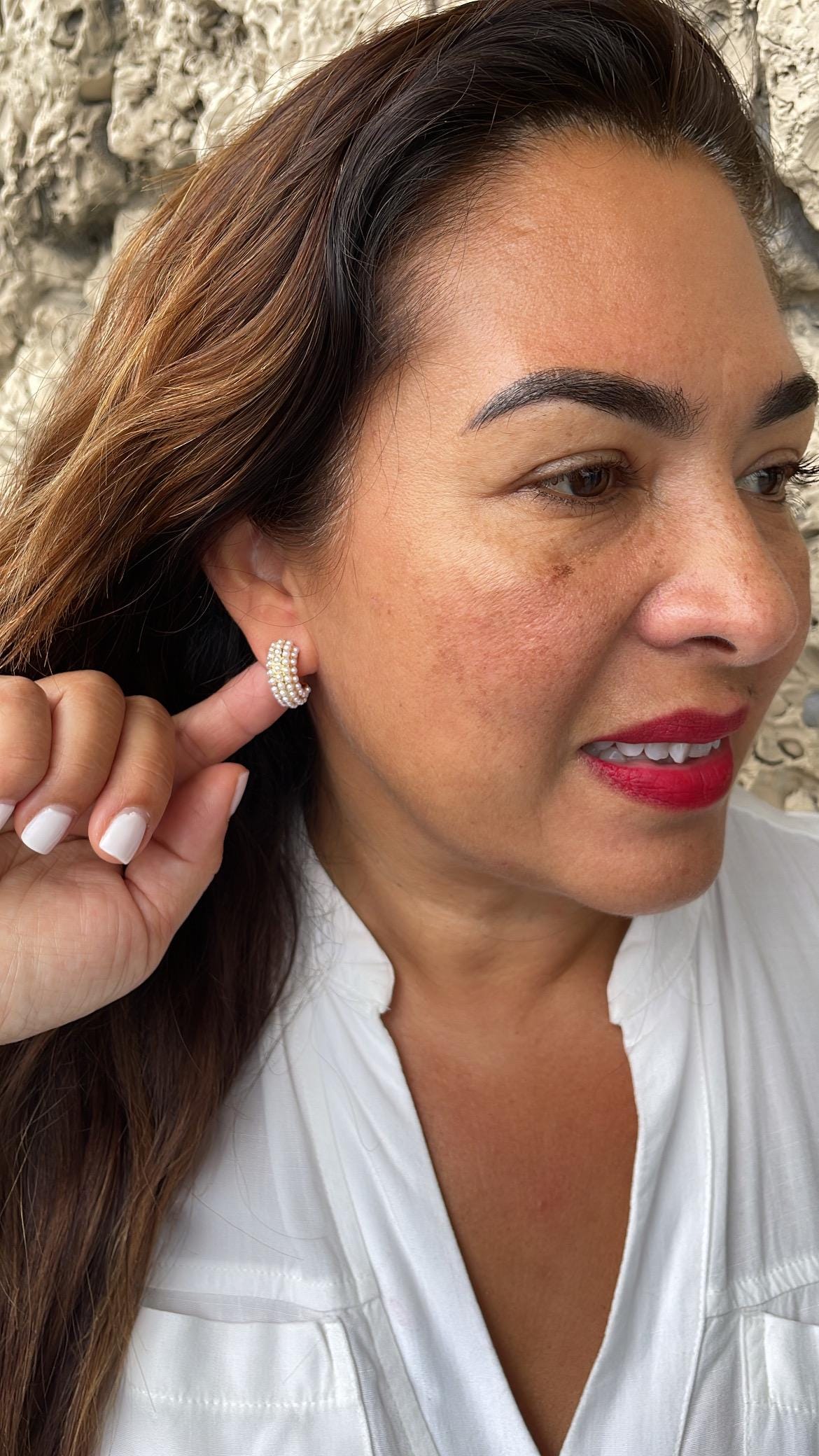 18k Gold Filled Chunky Puffy C-Hoops with Baby Pearls Engraved