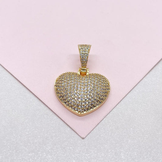18k Gold Filled CZ Puffy Heart Pendant