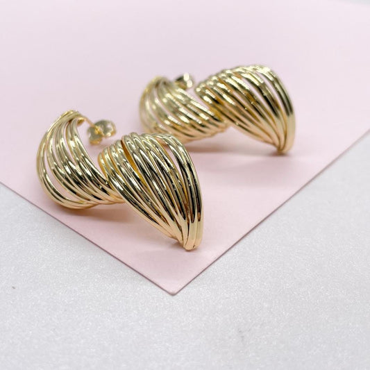 18k Gold Filled Wire Textured Earrings with Semi Twist Design