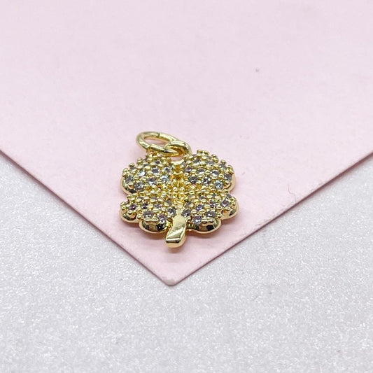 18k Gold Filled Puffy Clover Pendant with CZ Pave Stones