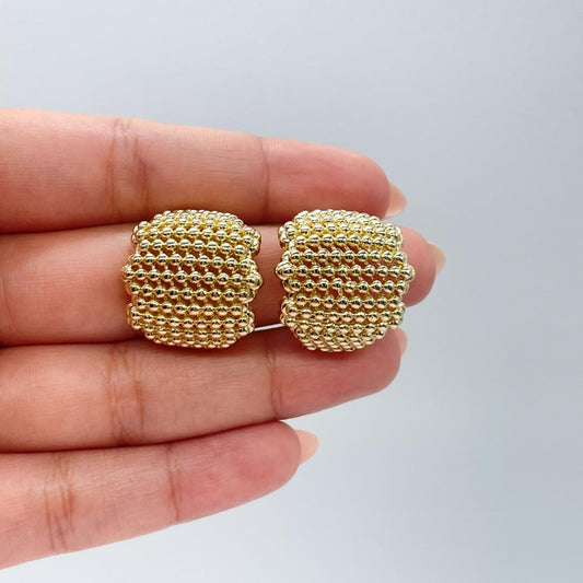 18k Gold Filled Chunky Puffy C-Hoops with Baby Gold Beads Engraved