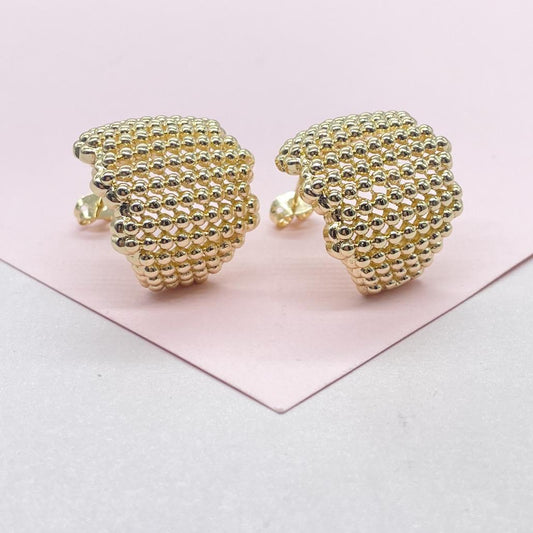 18k Gold Filled Chunky Puffy C-Hoops with Baby Gold Beads Engraved
