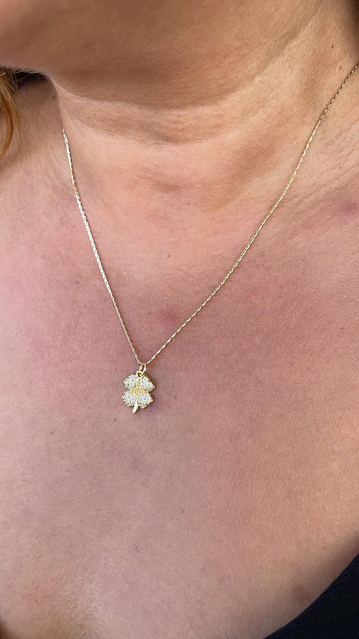 18k Gold Filled Puffy Clover Pendant with CZ Pave Stones