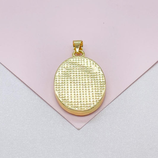 18k Gold Filled Engraved Virgin of Mary Charm with Mother of Pearl