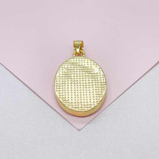 18k Gold Filled Engraved Virgin of Mary Charm with Mother of Pearl