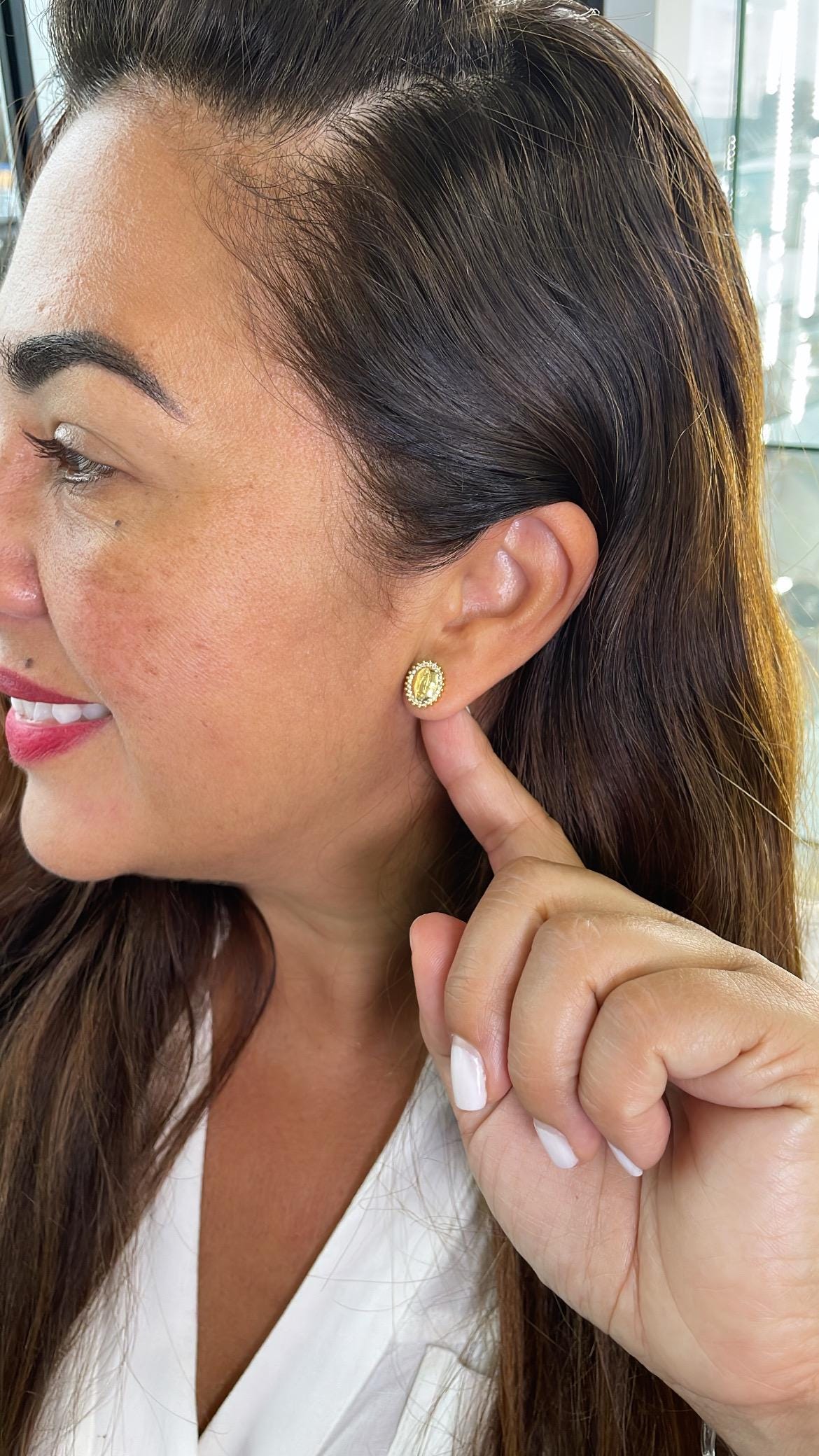 18k Gold Filled Virgin Mary Studs Crowned with CZ Stones