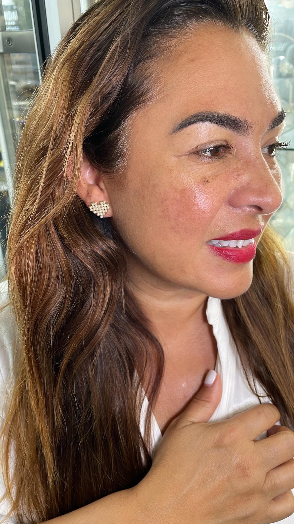 18k Gold Filled Bead Heart Shaped Stud Earrings