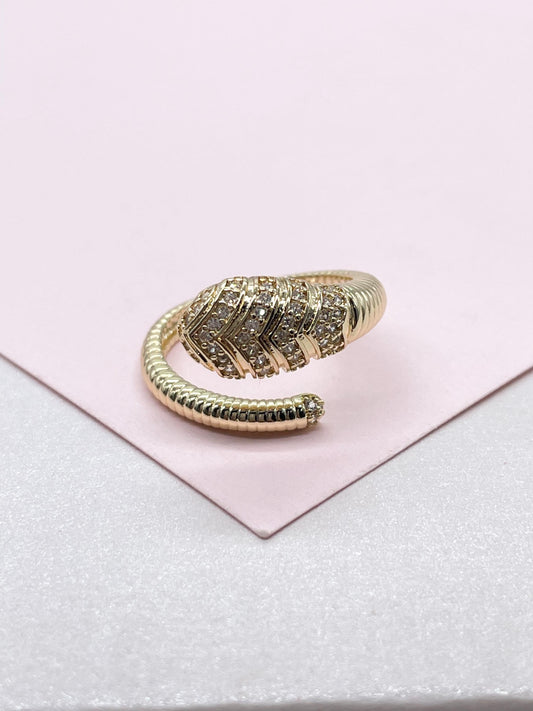 18k Gold-filled Adjustable Serpent Ring with rowed textures and CZ Stones
