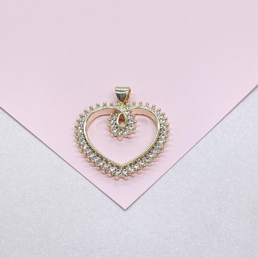 18k Gold Filled Heart Dainty Heart Pendant With Round CZ Stones