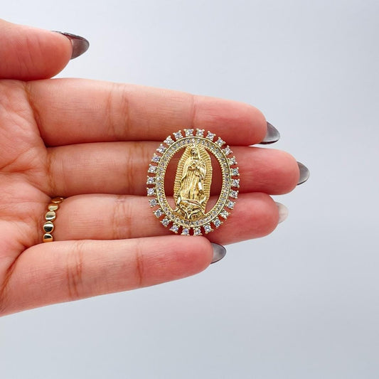 18k Gold Filled Cut Out Virgin Mary Pendant Crowned with CZ Pave