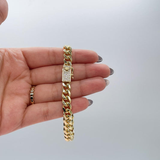 18k Gold Filled Round Edged 7mm Miami Cuban Link Necklace featuring Zirconia Box Clasp