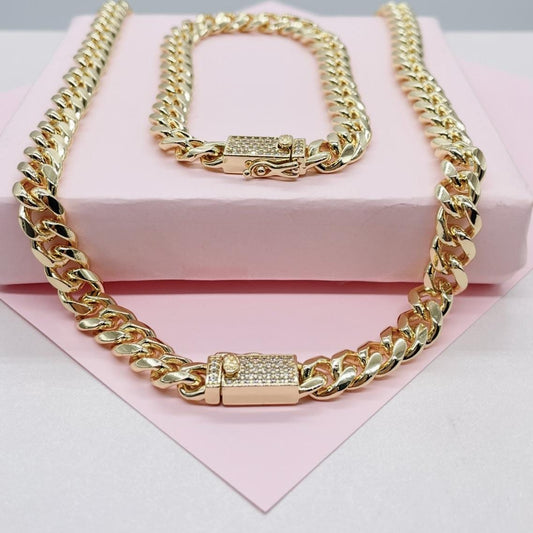 18k Gold Filled Round Edged 7mm Miami Cuban Link Necklace featuring Zirconia Box Clasp