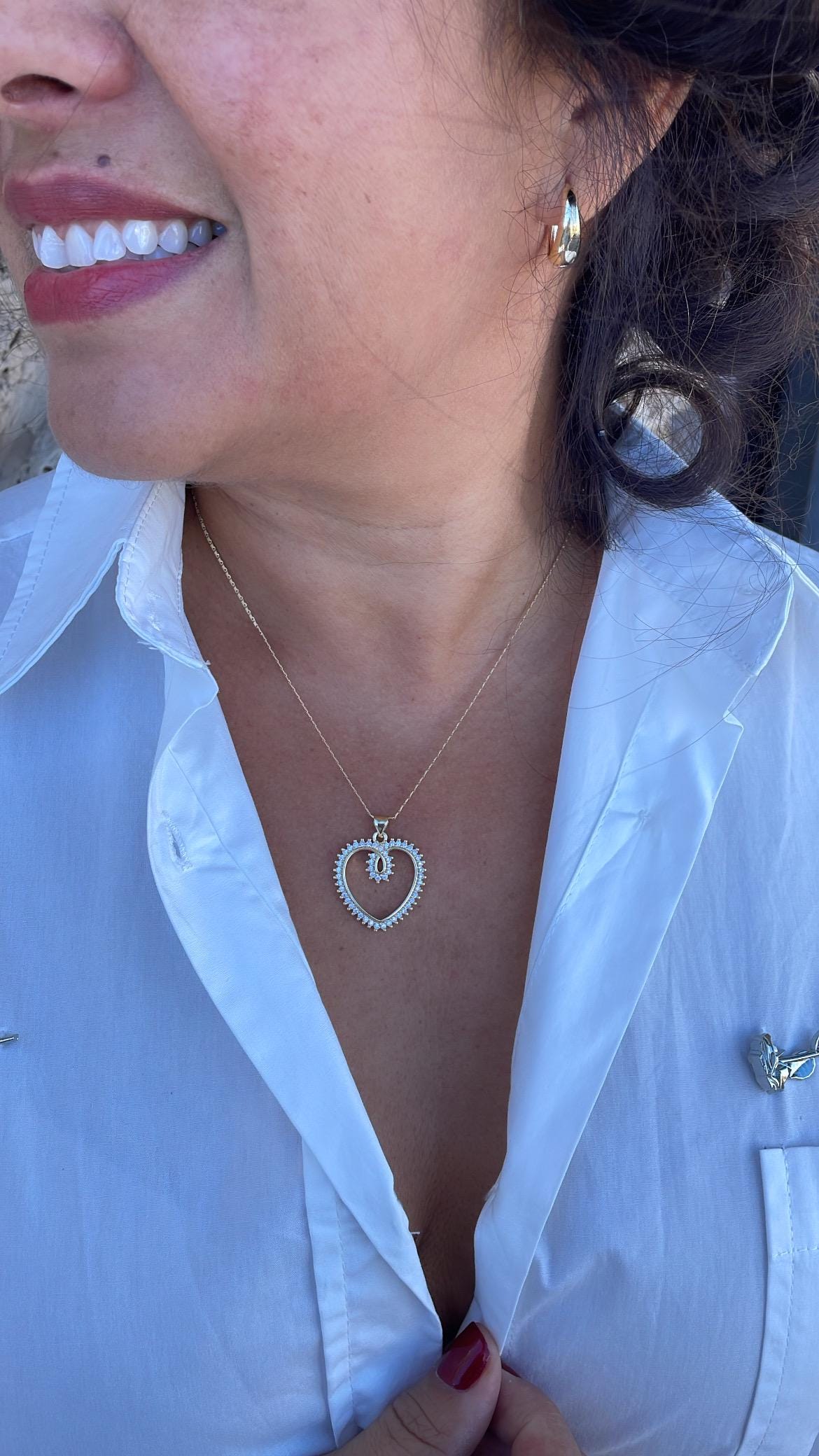 18k Gold Filled Heart Dainty Heart Pendant With Round CZ Stones