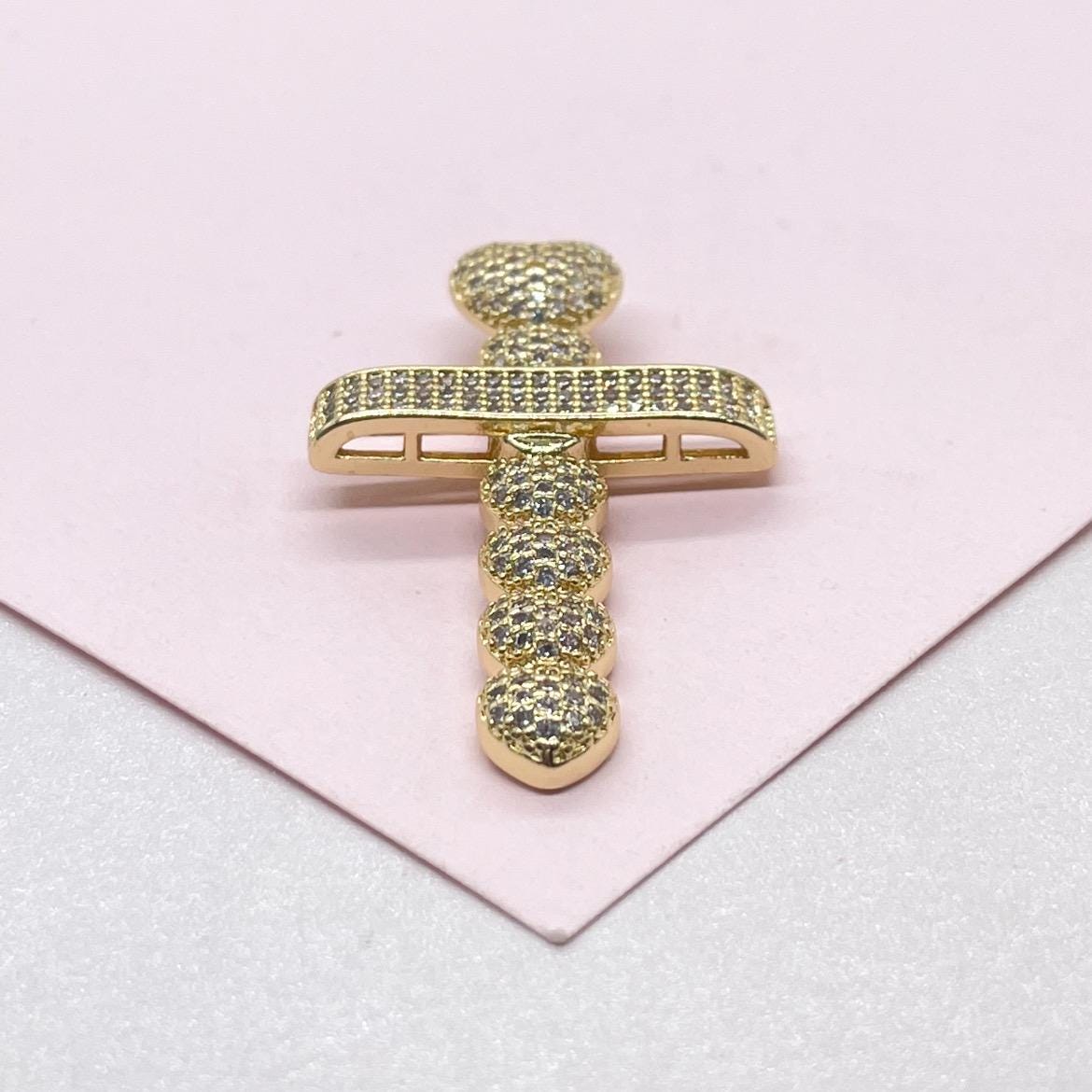18k Gold Filled CZ Crucifix Pendant - Cubic Zirconia Heart
