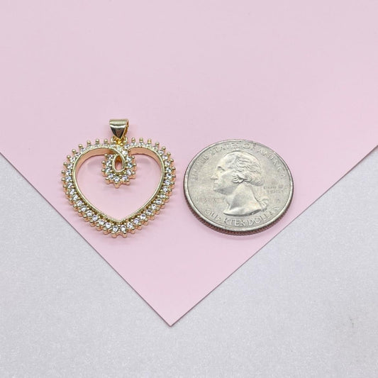 18k Gold Filled Heart Dainty Heart Pendant With Round CZ Stones