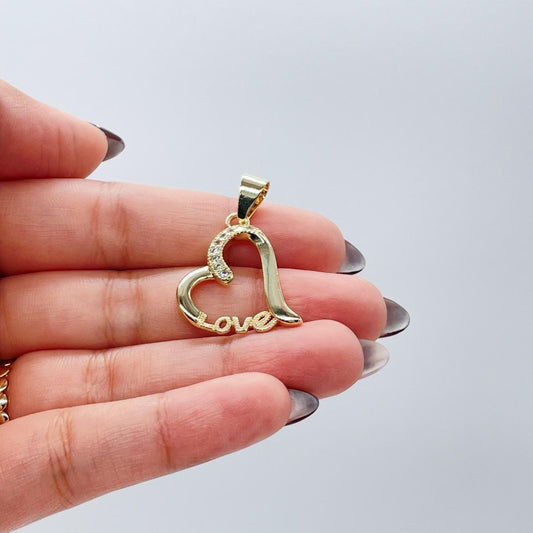 18k Gold Filled XL Engraved Love Heart Pendant with cz