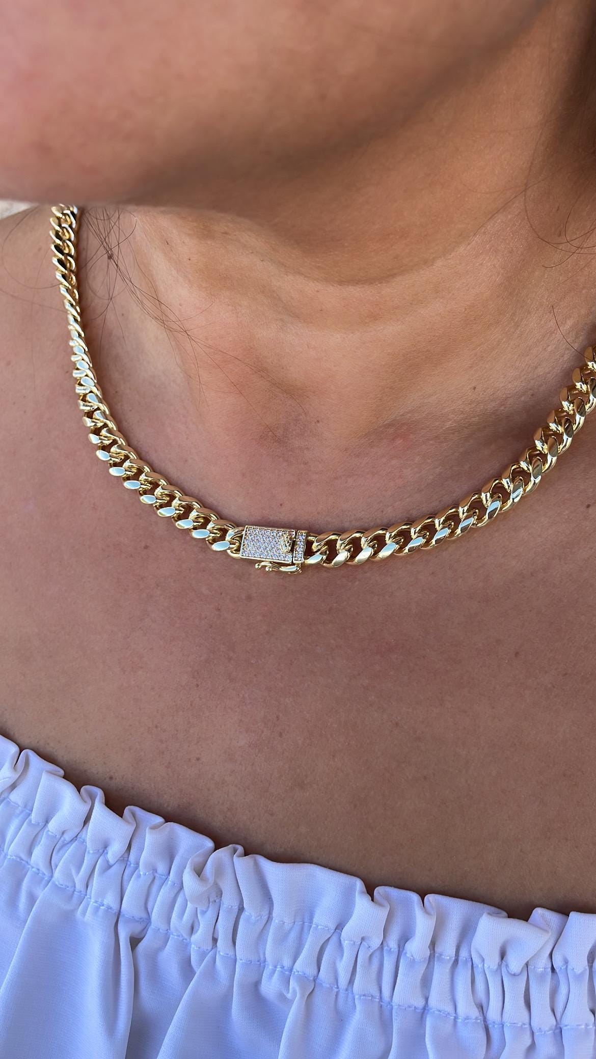 18k Gold Filled Round Edged 7mm Miami Cuban Link Necklace featuring Zirconia Box Clasp
