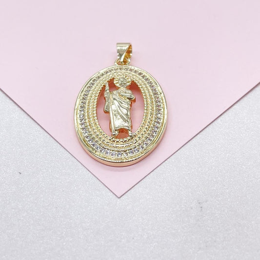 18k Colorful St Jude Medallion Pendant with Micro CZ Stones