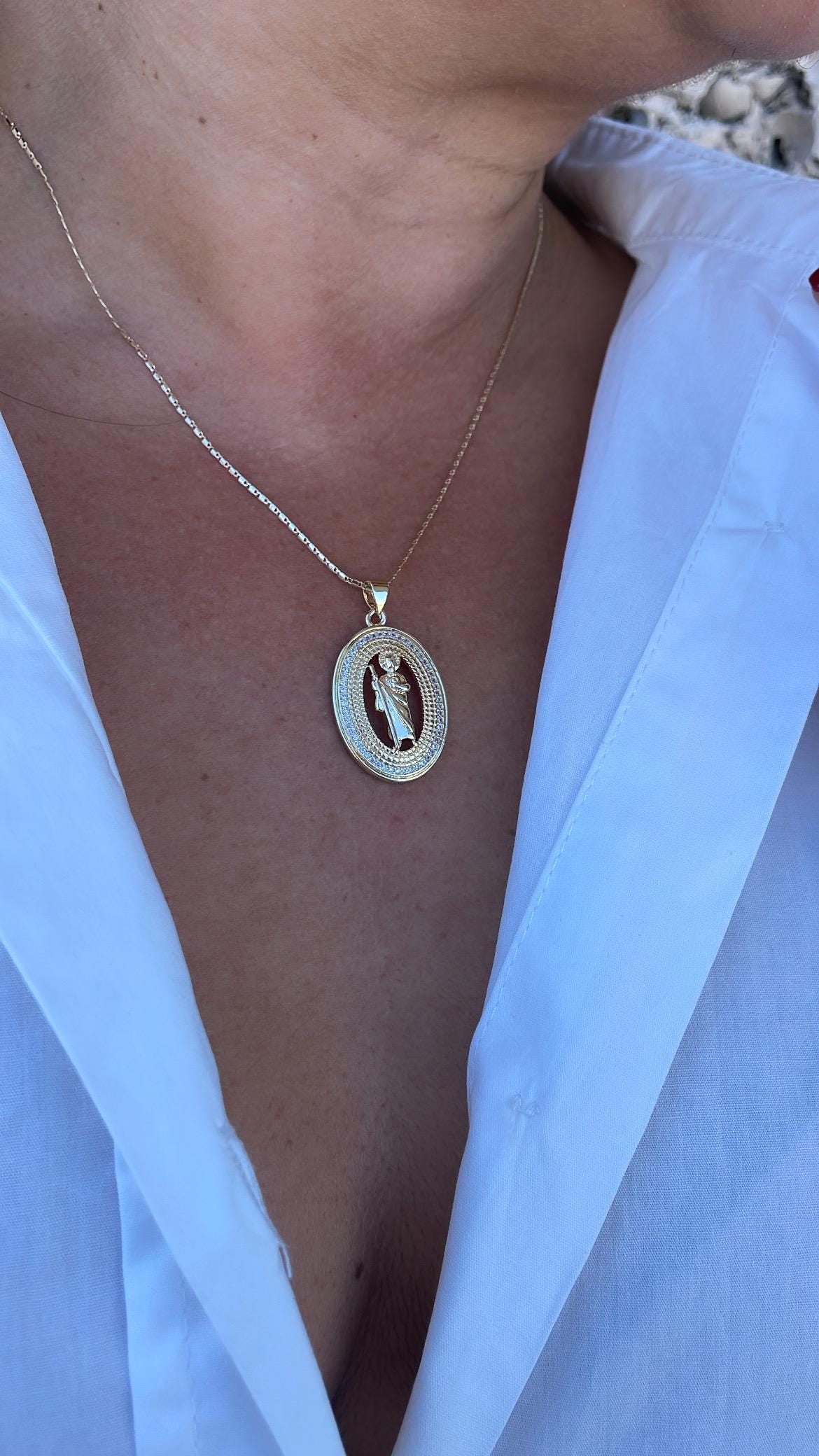 18k Colorful St Jude Medallion Pendant with Micro CZ Stones