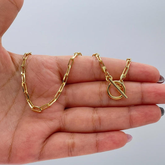 18k Gold Filled Plain Toggle Paper Clip Choker