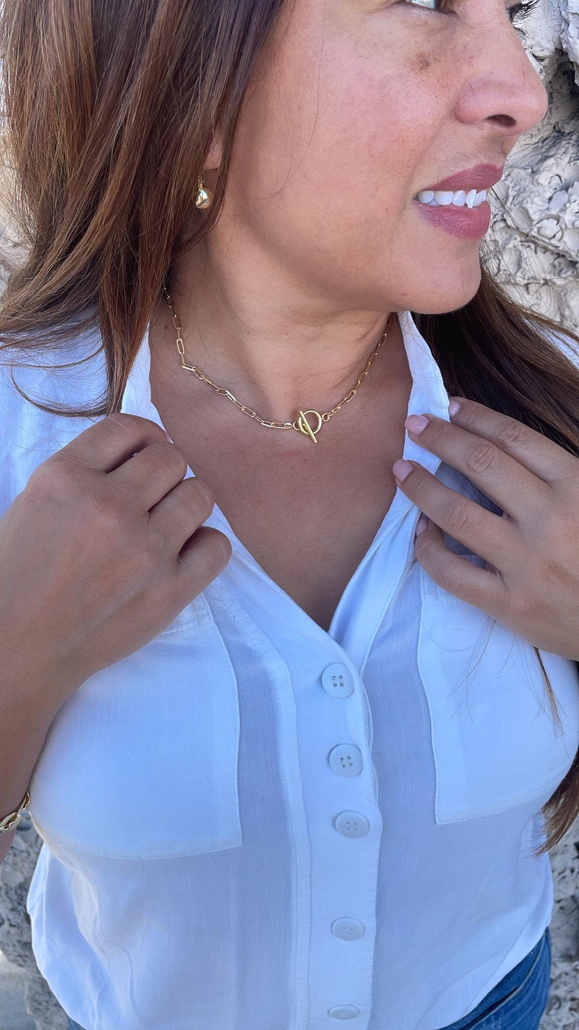 18k Gold Filled Plain Toggle Paper Clip Choker