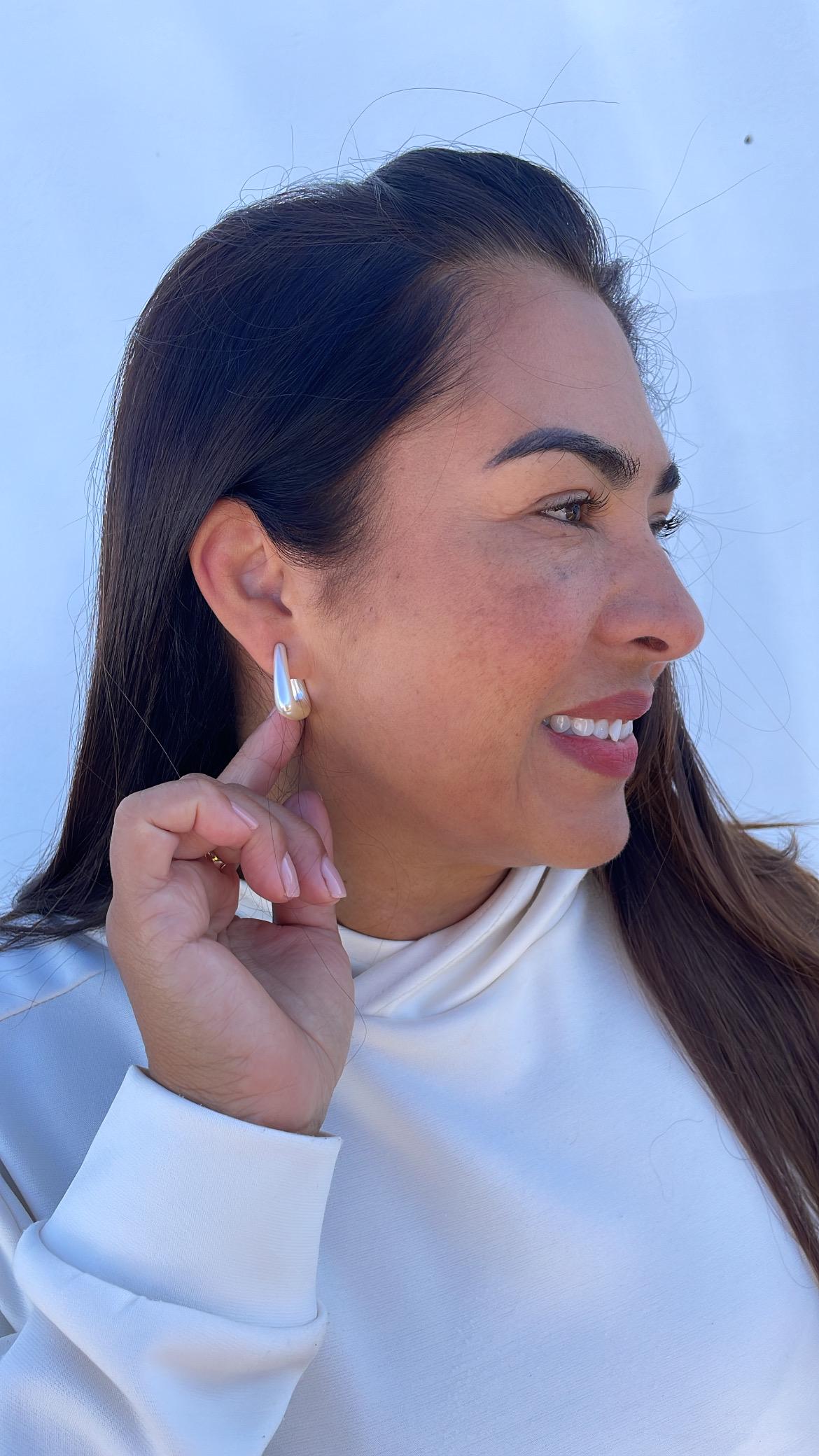 Triangle Faux Pearl Hoop Earrings, Modern Jewelry