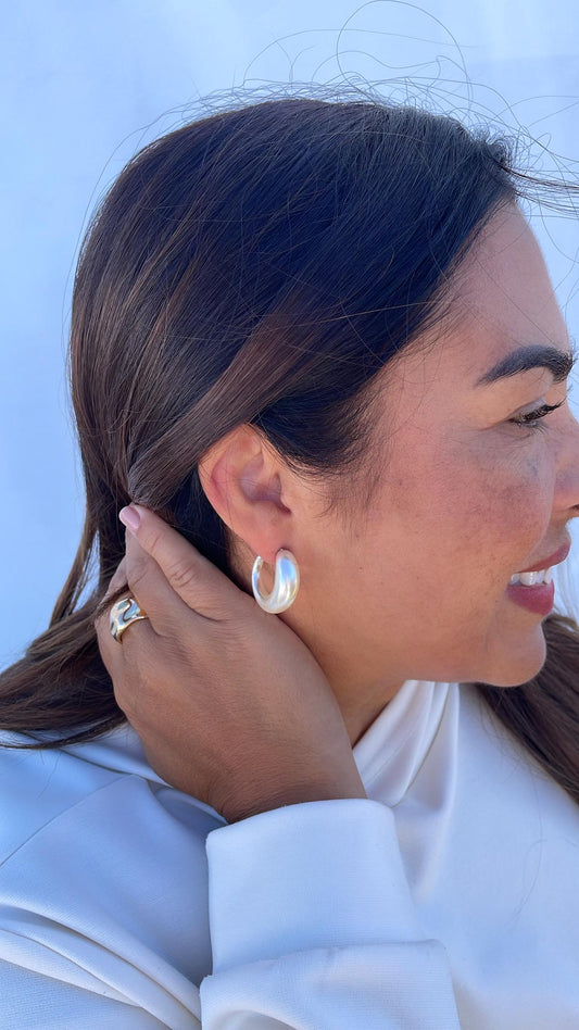 Synthetic Pearl Hoop Earrings, Elegant C-Hoop Design