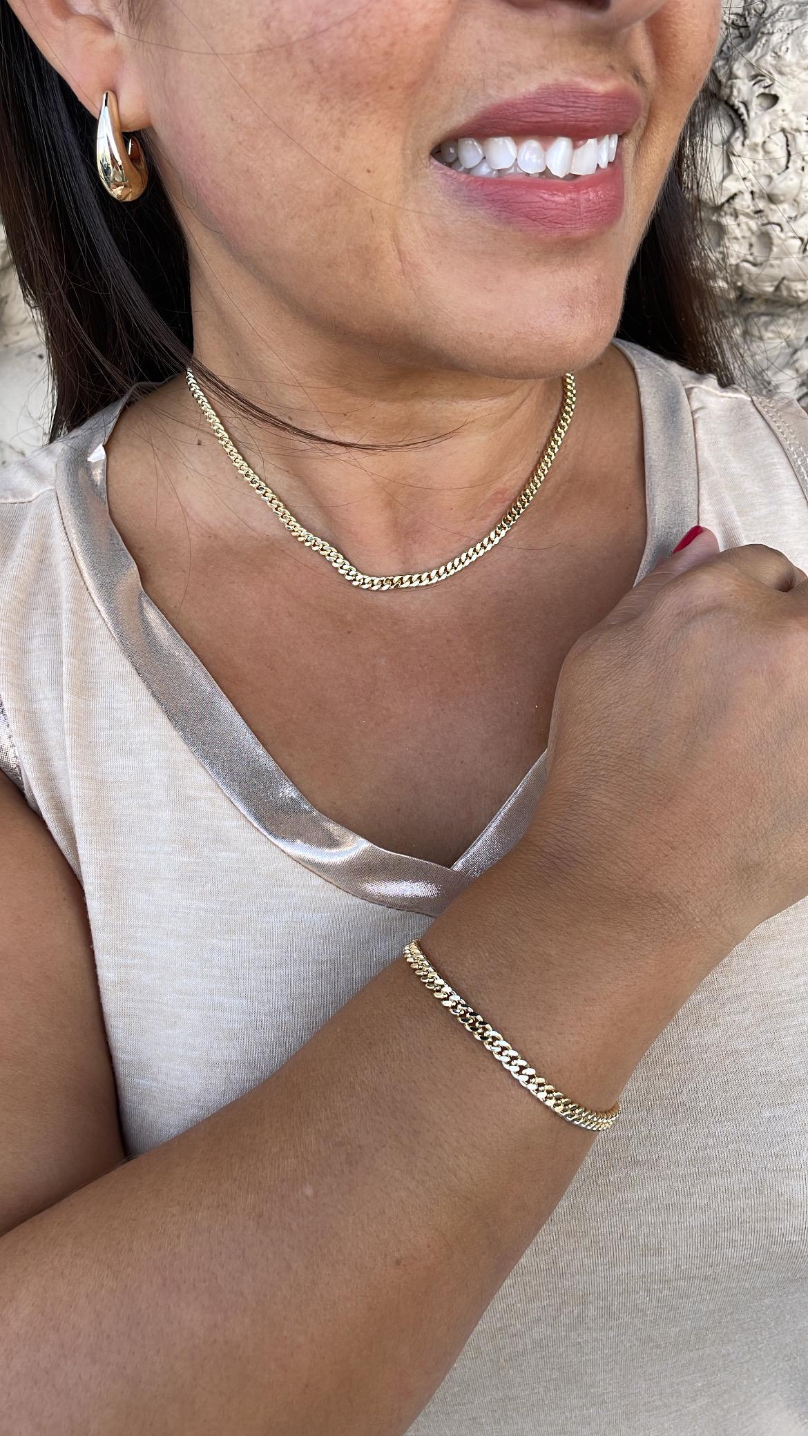 18k Gold Filled Cuban Link Chain:3.4MM Miami Curb Necklace & Bracelet