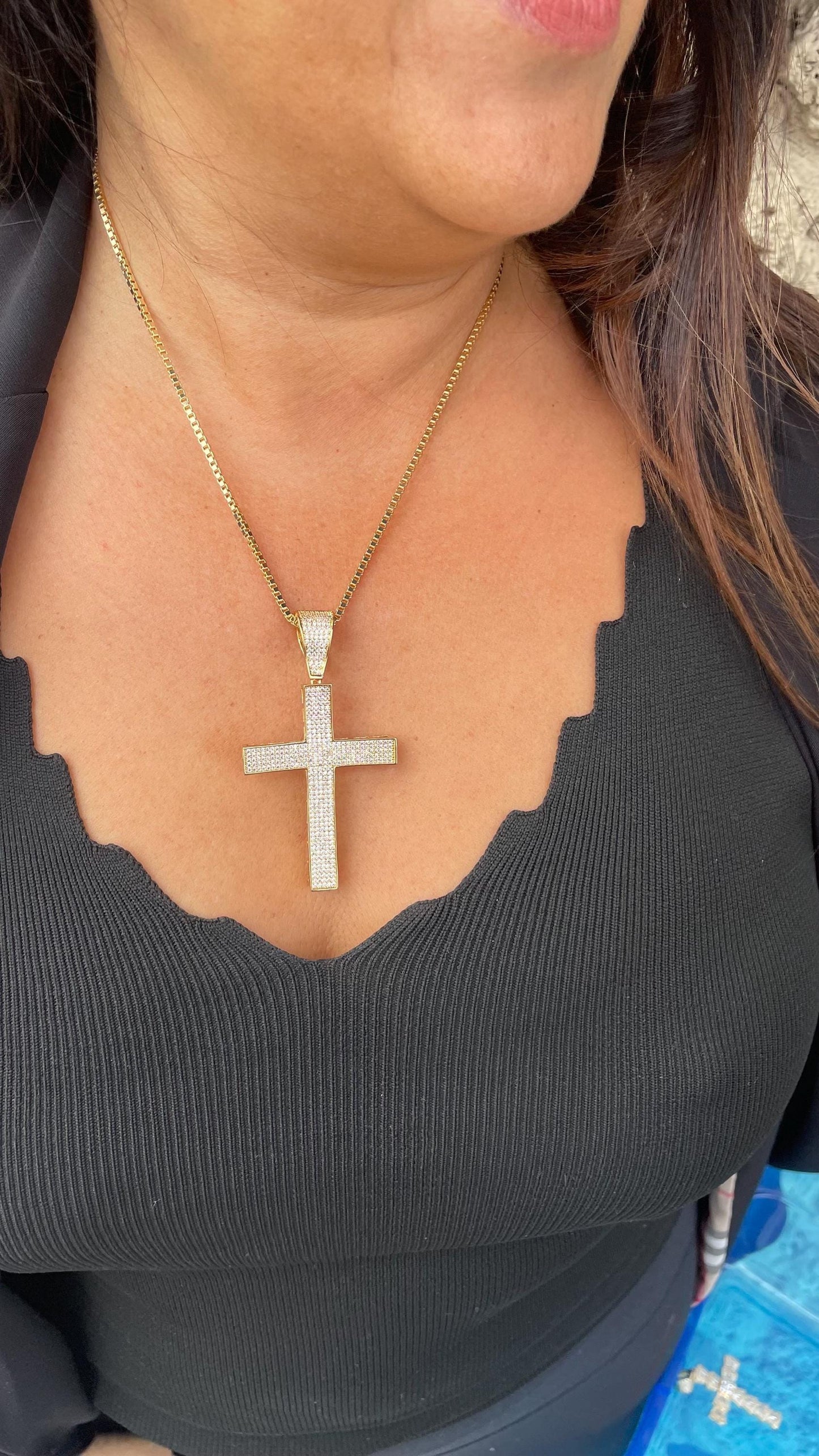 18k Gold Filled XL CZ Pave Cross Pendant