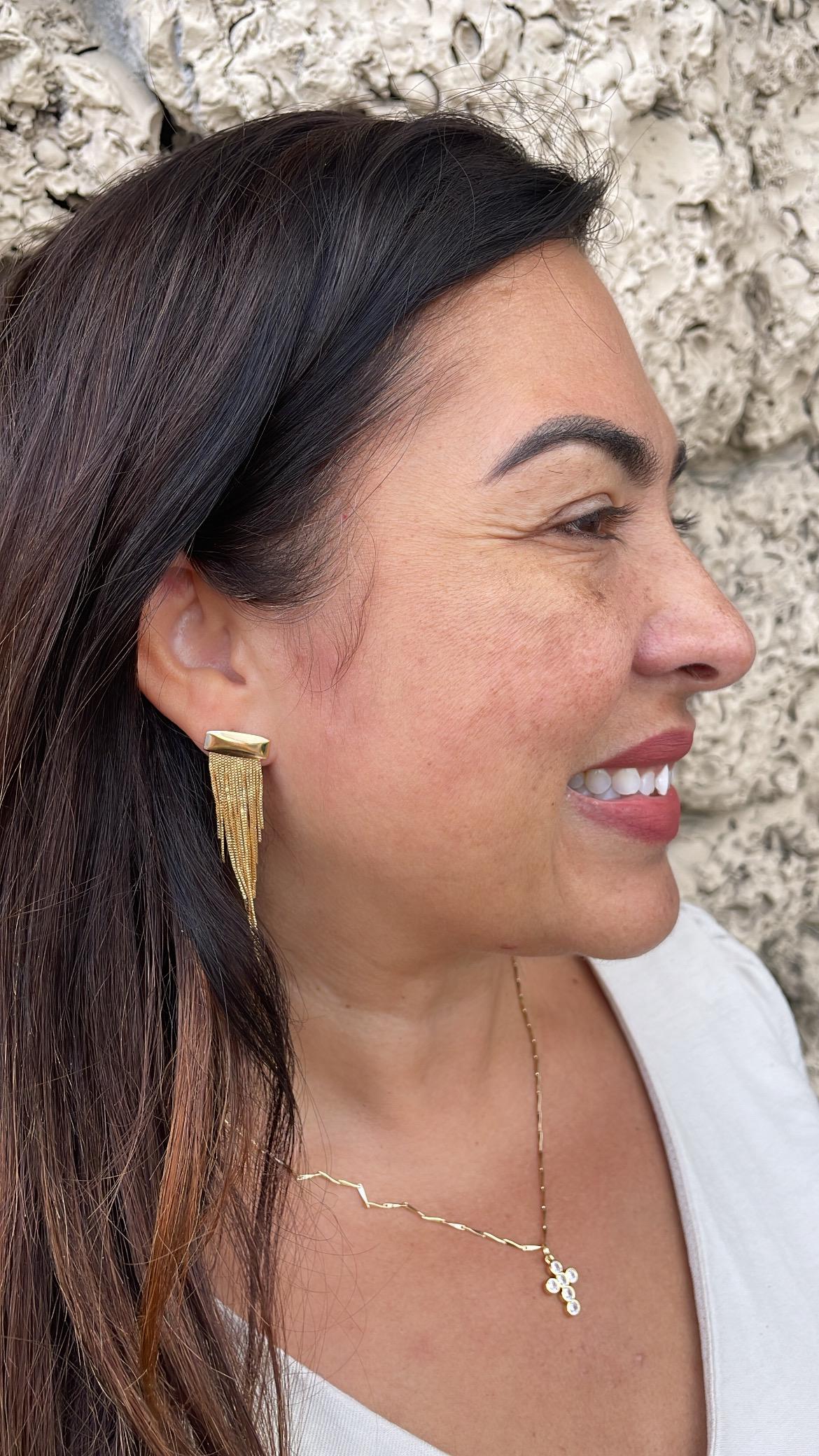 18k Gold Filled Long Soft Fringe with Long Plain Gold Bar on top