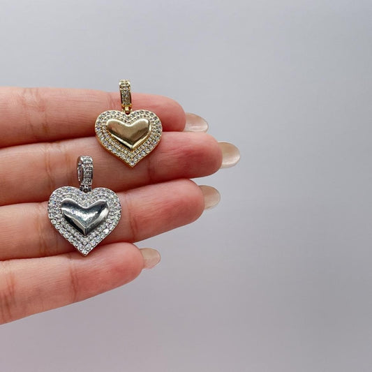 18k Gold Filled Puffy Heart Charm Crowned with CZ