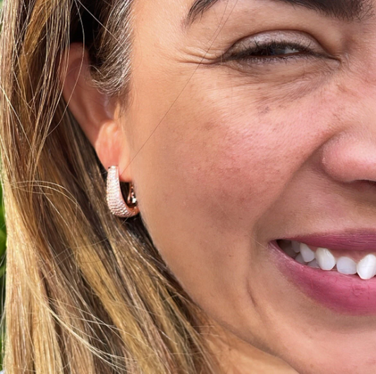 18k Gold Layered Clear Pave Oval Earrings