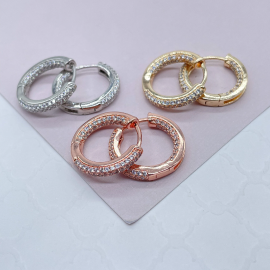 18k Gold Layered Pave Small Hoops