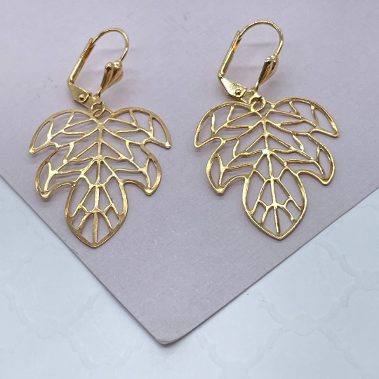 18k Gold Layered See Through Leaf Dangling Earrings