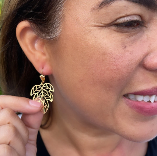 18k Gold Layered See Through Leaf Dangling Earrings