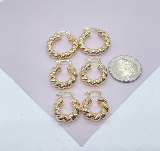 18k Gold Layered Twisted Croissant Hoop Earrings