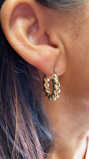 18k Gold Layered Twisted Croissant Hoop Earrings