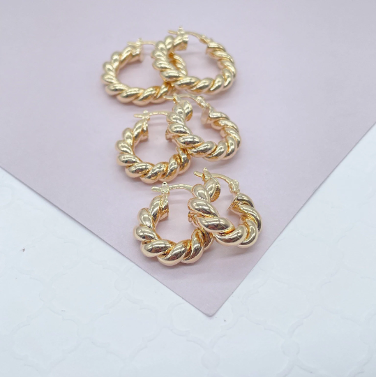 18k Gold Layered Twisted Croissant Hoop Earrings