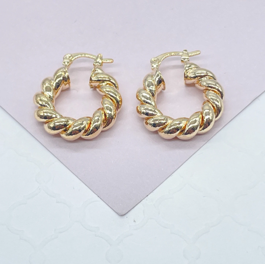 18k Gold Layered Twisted Croissant Hoop Earrings