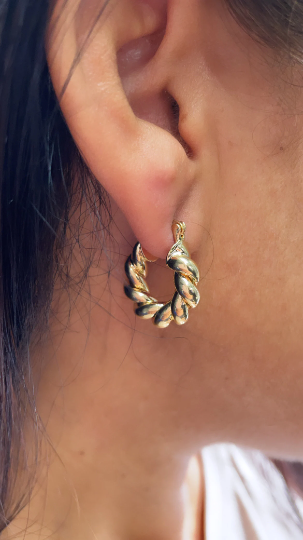 18k Gold Layered Twisted Croissant Hoop Earrings