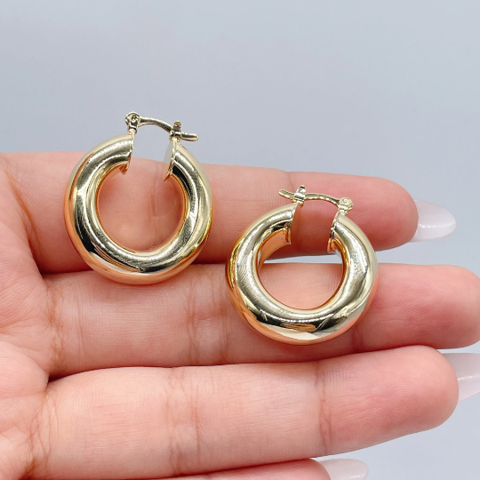 18k Gold Layered Chubby Plain Hoop Earrings Wholesale Jewelry Supplies