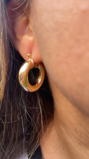 18k Gold Layered Chubby Plain Hoop Earrings Wholesale Jewelry Supplies
