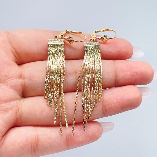 18k Gold Layered Long Fringe Dangling Earrings Wholesale Jewelry Supplies