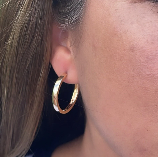 18k Gold Layered Medium Sharpe Edged Plain Hoop Earrings Wholesale Jewelry Supplies