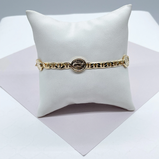 18k Gold Layered Mariner Link Bracelet With Guadalupe Charm Stamped To It Wholesale Jewelry Supplies