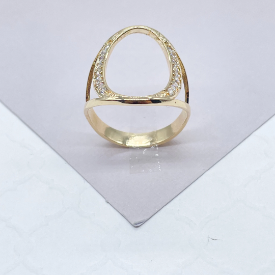 18k Gold Layered Oval Ring Surrounded with Micro Pave Zirconia Stones Wholesale Jewelry Supplies