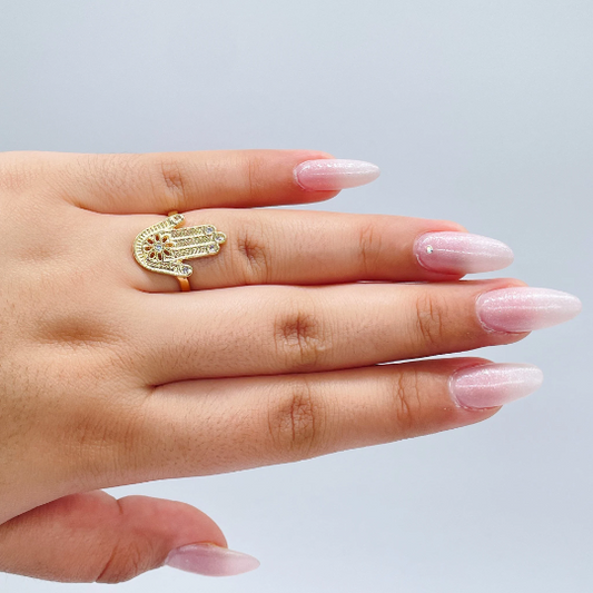 18k Gold Layered Hamza Ring with a Daisy Flower and Micro Pave Zirconia Stones Wholesale Jewelry Supplies