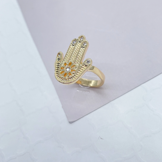 18k Gold Layered Hamza Ring with a Daisy Flower and Micro Pave Zirconia Stones Wholesale Jewelry Supplies