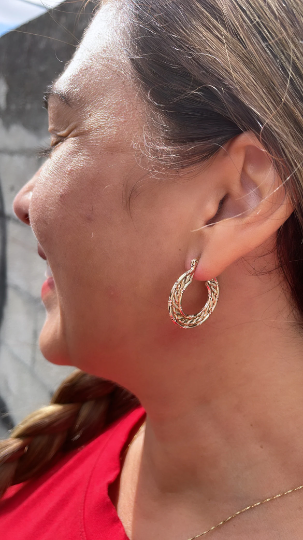 18k Gold Layered Thin Flat Hoops With Flat Link In-Between
